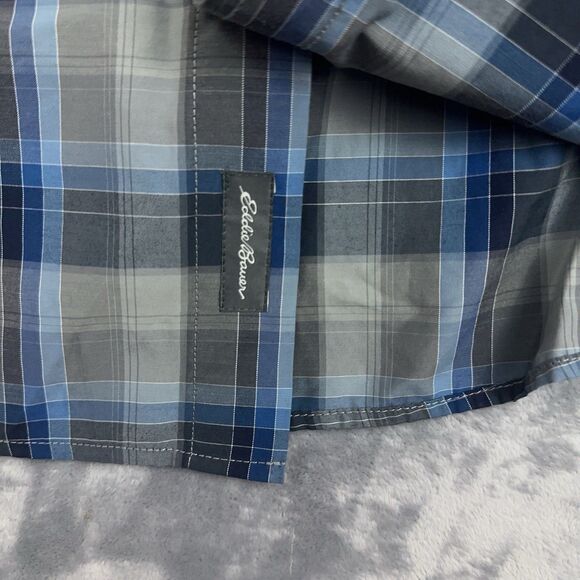 Eddie Bauer Shirt Mens Size TL Large Tall Blue Plaid Wrinkle Free Relaxed Fit - Picture 4 of 10